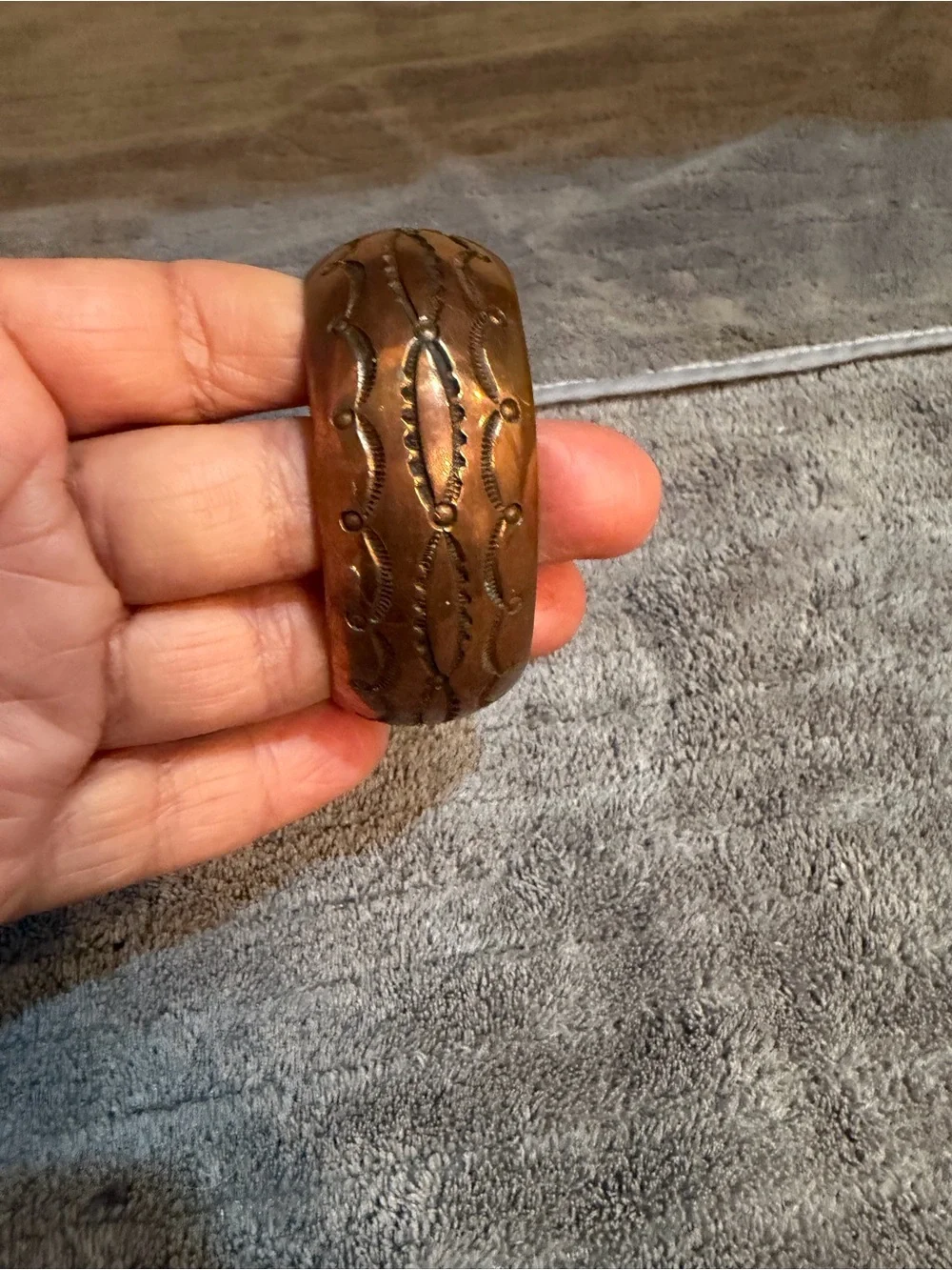 Vintage Navajo Native American Brass Cuff Bracelet Signed AT